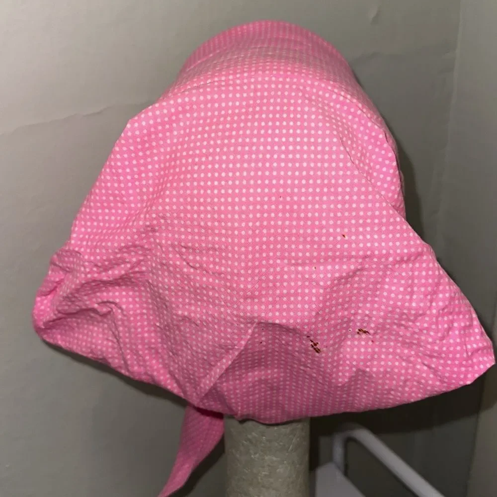 Vintage 60s bright pink with tiny white polka dots head cotton head scarf/bonnet